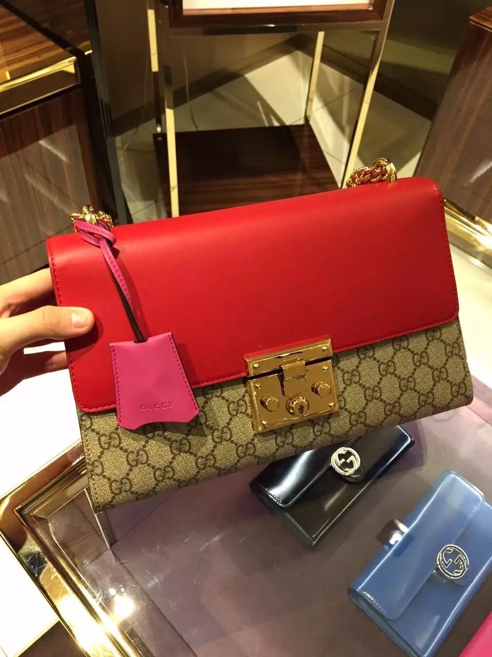 Real Gucci Padlock GG Supreme Shoulder Bag 409486 Red